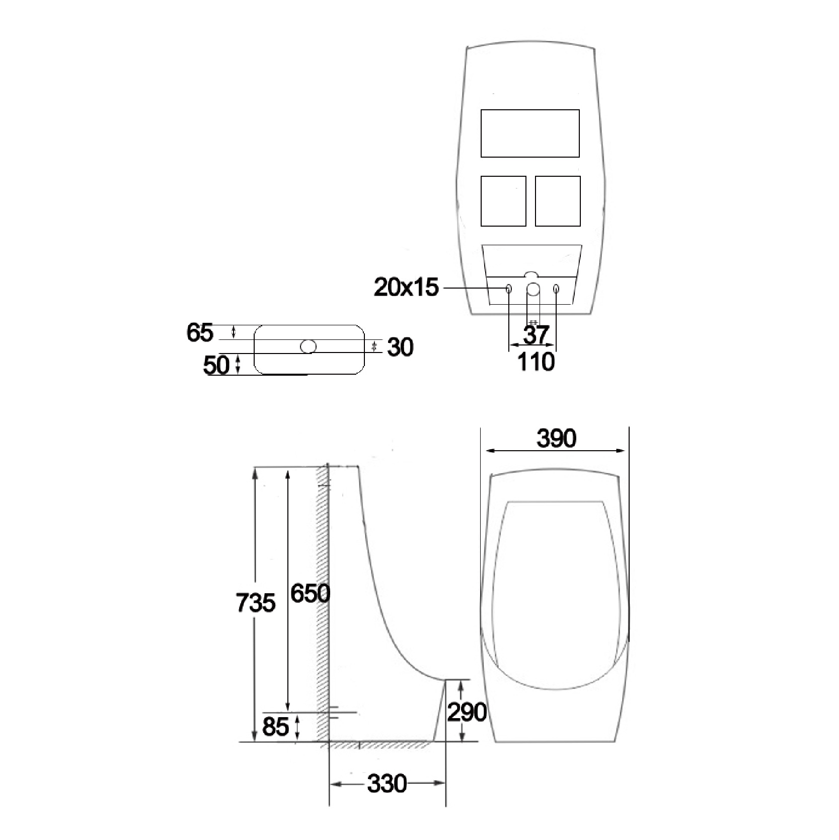 URINAL BOWL SRTUB6503 / SRTUB6503Back Inlet